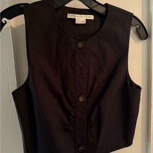 Veronica Beard Black Fitted Mandarin Collar Blouse